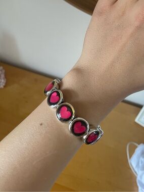Silver Bracelet with Pink Heart Accents